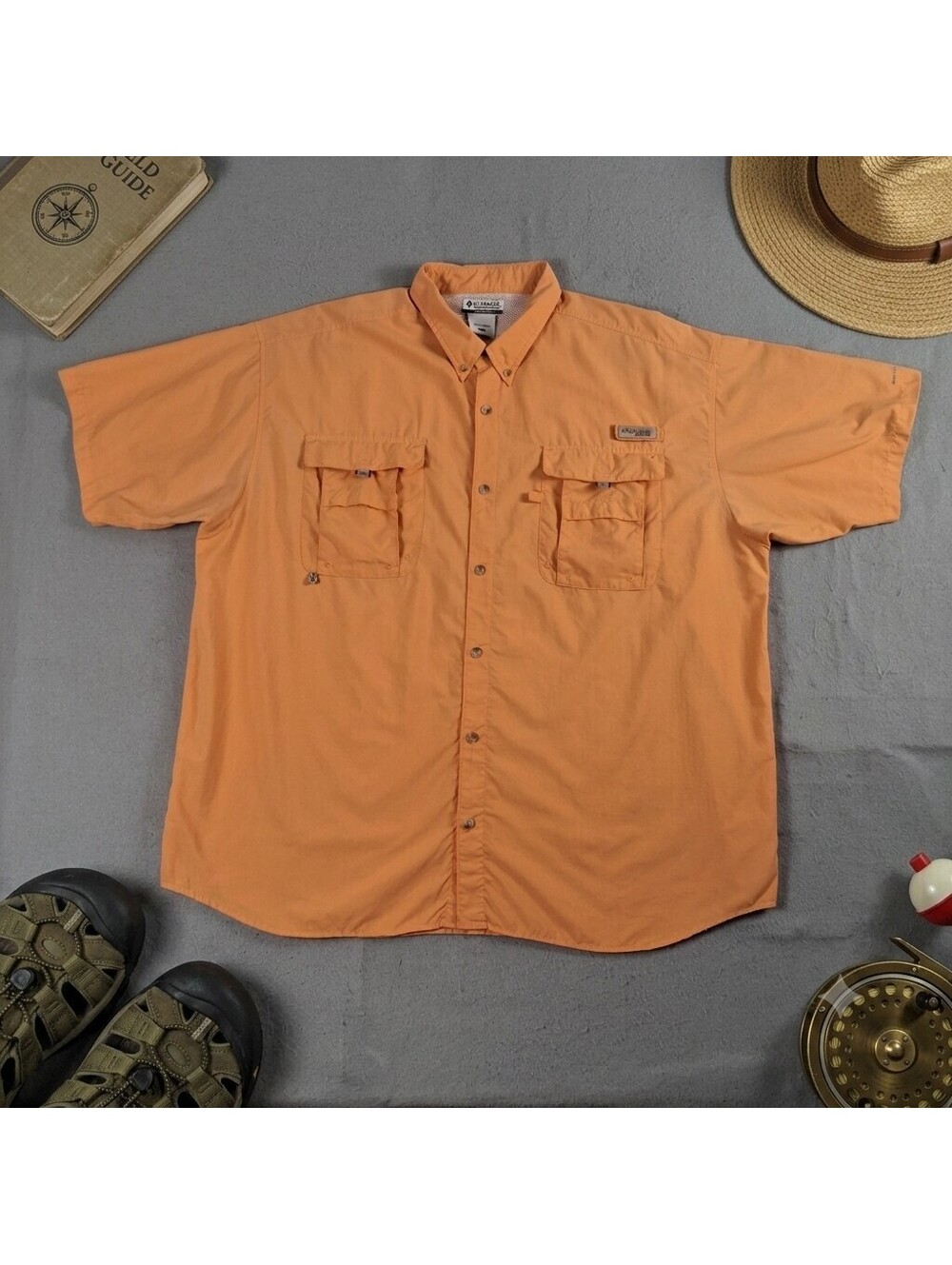 Columbia Sportswear Orange Button-Up Short Sleeve Shirt XXL